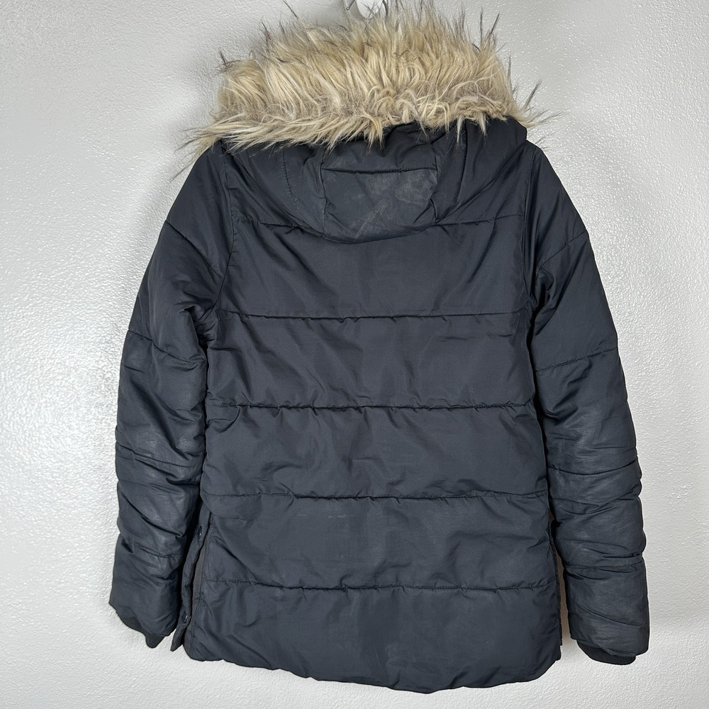 Abercrombie & Fitch Y2K Puffer Jacket Womens Sz XS Black Fur Trim Lined Quilted - Picture 6 of 9
